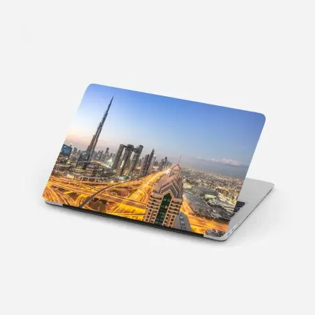 Adesivo per laptop skyline al crepuscolo di Dubai con Burj Khalifa • Wallissimo®