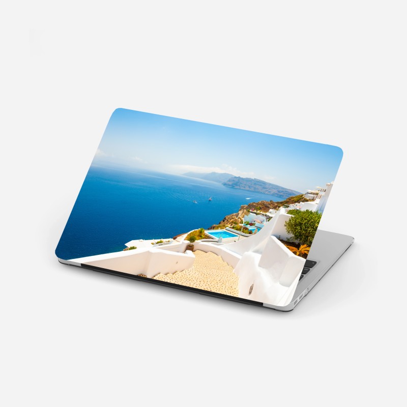 Adesivo per laptop panorama marino di Santorini