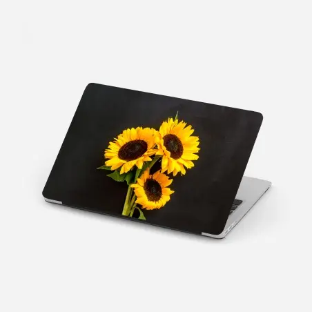Adesivo per laptop girasoli su sfondo scuro • Wallissimo®