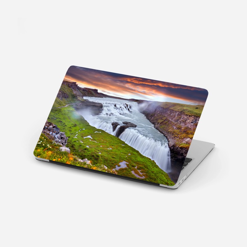 Adesivo per laptop tramonto su Gullfoss, cascata d'Islanda