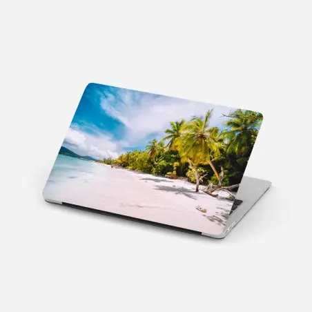 Adesivo per laptop spiaggia tropicale con palme e sabbia bianca • Wallissimo®