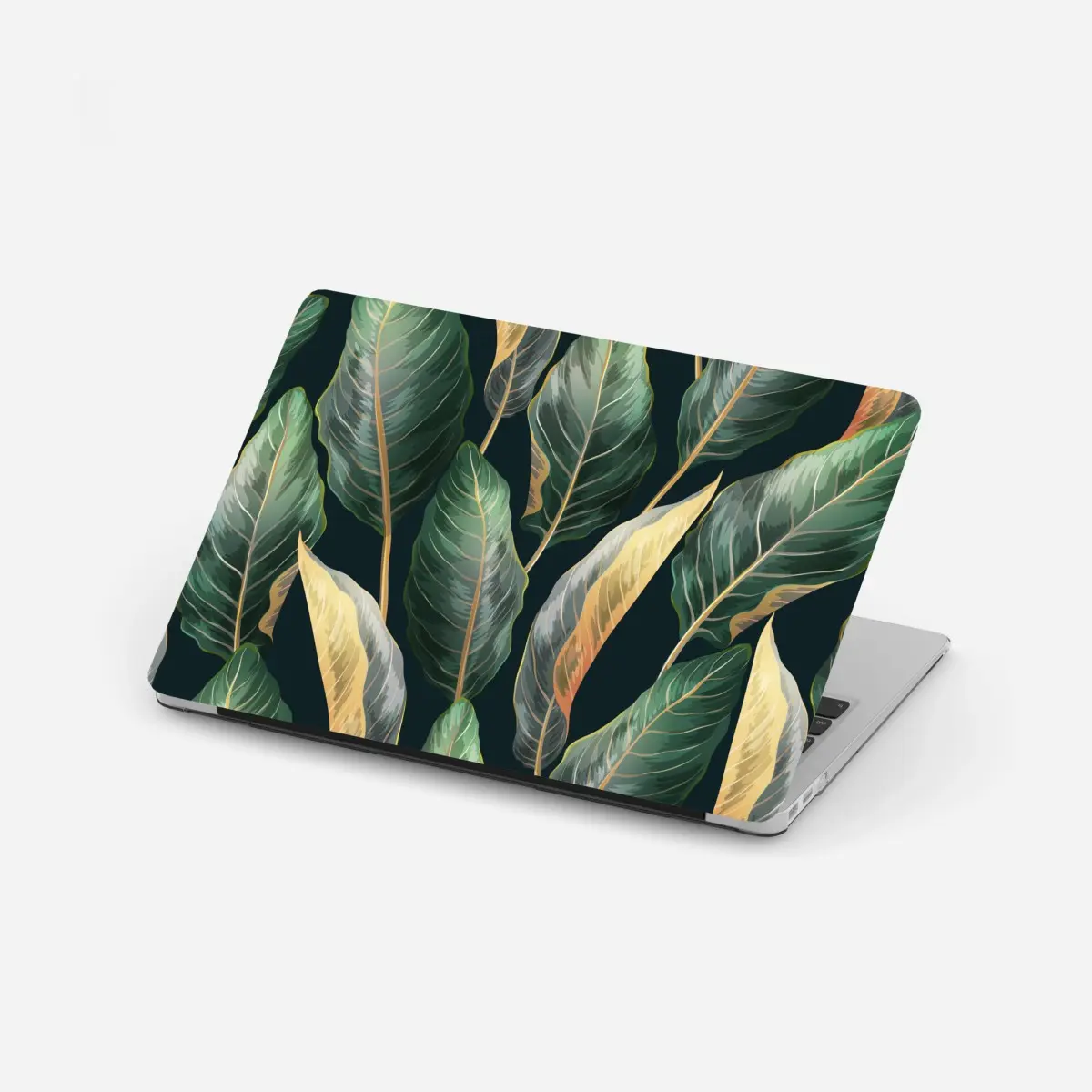 Adesivo per laptop motivo tropicale vintage con foglie esotiche • Wallissimo®