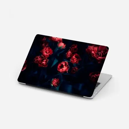 Adesivo per laptop fiori rossi su sfondo scuro • Wallissimo®