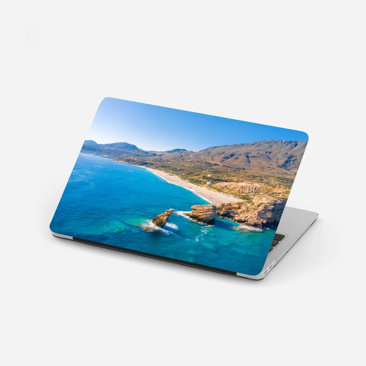 Adesivo per laptop panorama costiero turchese con scogli e spiaggia • Wallissimo® Adesivo per laptop panorama costiero turchese con scogli e spiaggia • Wallissimo®
