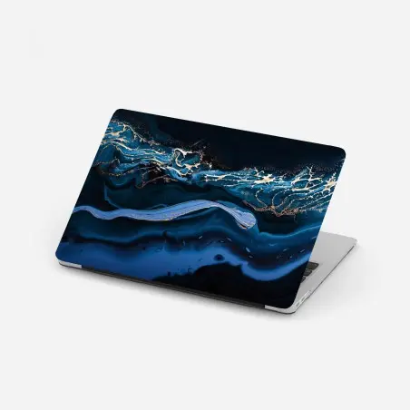 Adesivo per laptop onde astratte in blu e oro • Wallissimo®