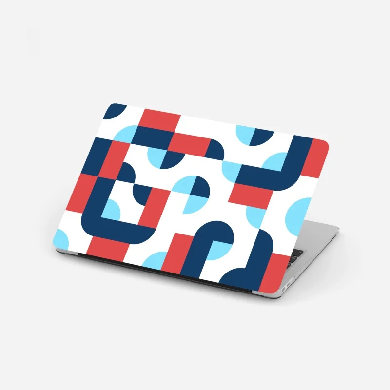 Adesivo per laptop motivo geometrico moderno blu e corallo