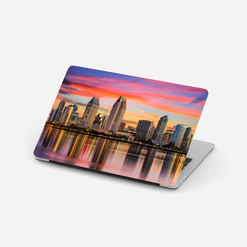 Adesivo per laptop tramonto vibrante sullo skyline di San Diego