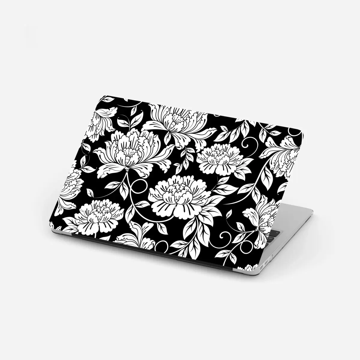 Adesivo per laptop motivo floreale ornamentale in bianco e nero • Wallissimo®