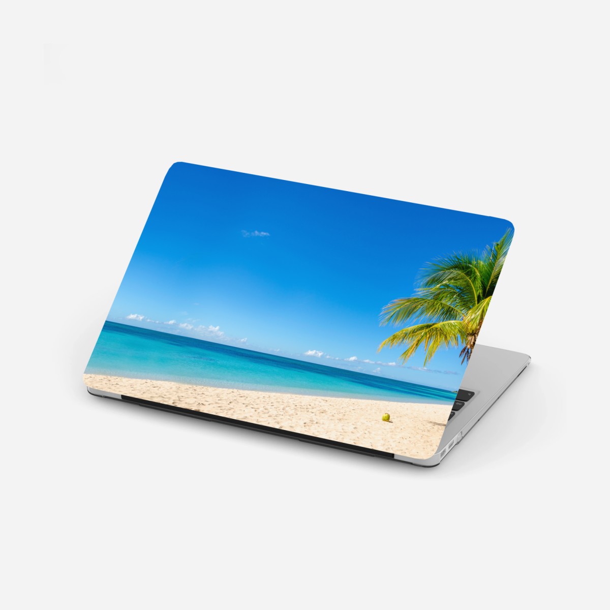Adesivo per laptop paradiso tropicale con palma e mare turchese • Wallissimo®