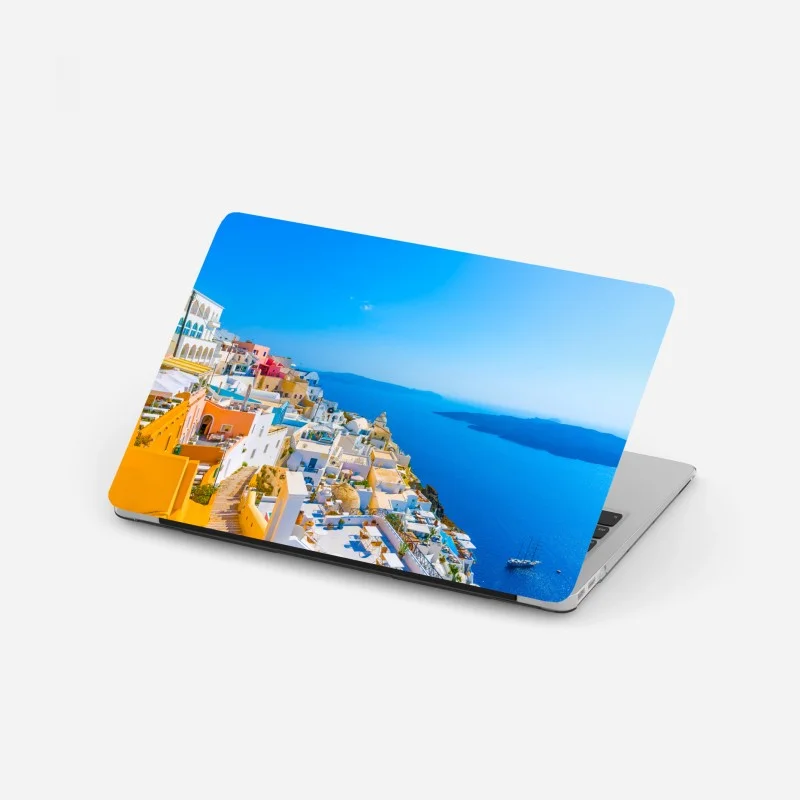 Adesivo per laptop vista panoramica di Santorini sul mare
