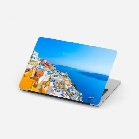 Adesivo per laptop vista panoramica di Santorini sul mare • Wallissimo®