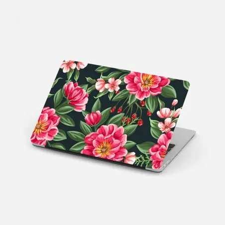 Adesivo per laptop motivo floreale acquerellato rosa su sfondo scuro • Wallissimo®