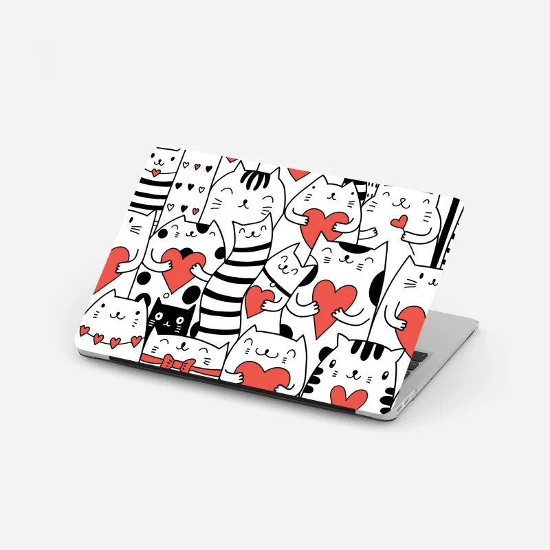 Adesivo per laptop motivo di gatti con cuori adorabile