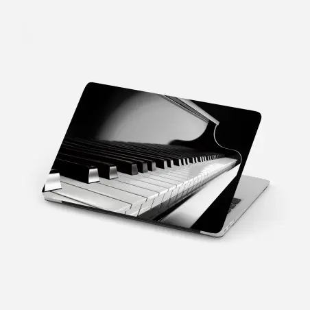 Adesivo per laptop eleganza in bianco e nero: tastiera di pianoforte • Wallissimo®