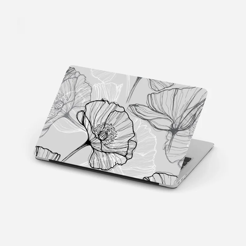 Adesivo per laptop papaveri stilizzati in bianco e nero