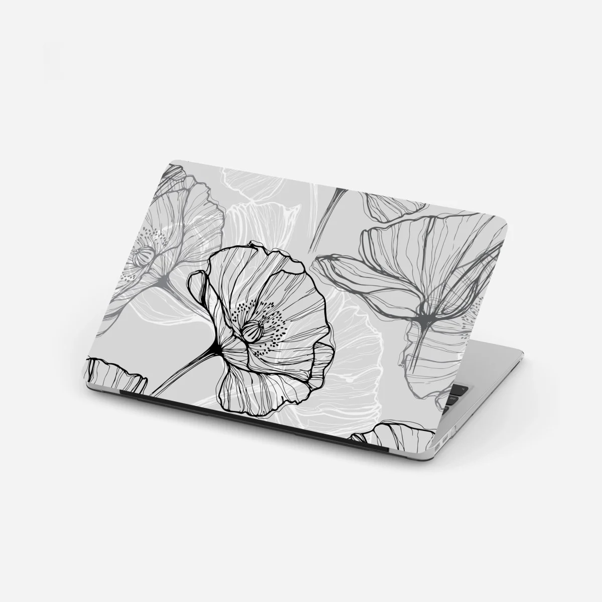Adesivo per laptop papaveri stilizzati in bianco e nero • Wallissimo® Adesivo per laptop papaveri stilizzati in bianco e nero • Wallissimo®