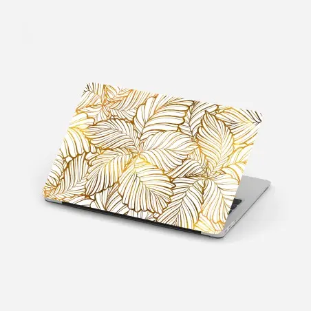 Adesivo per laptop motivo di foglie dorate su sfondo bianco • Wallissimo®