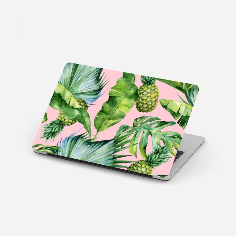 Adesivo per laptop motivo tropicale acquerello con ananas su sfondo rosa