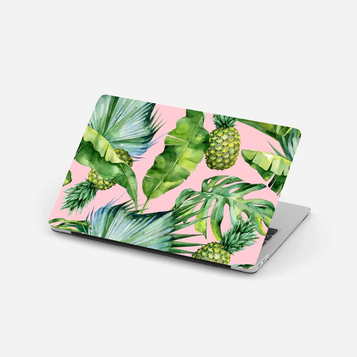 Adesivo per laptop motivo tropicale acquerello con ananas su sfondo rosa • Wallissimo®