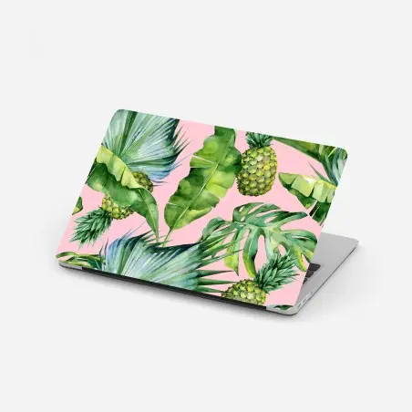 Adesivo per laptop motivo tropicale acquerello con ananas su sfondo rosa • Wallissimo®