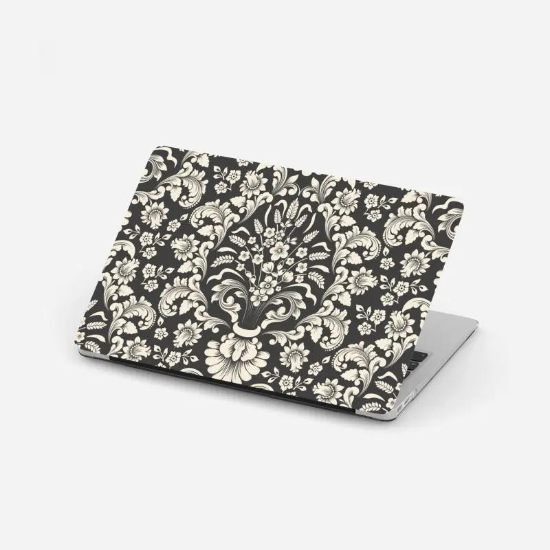 Adesivo per laptop motivo damascato floreale elegante su sfondo scuro