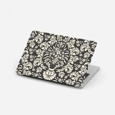 Adesivo per laptop motivo damascato floreale elegante su sfondo scuro • Wallissimo®