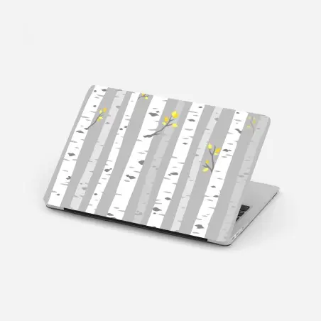 Adesivo per laptop foresta di betulle minimal con foglie gialle • Wallissimo®