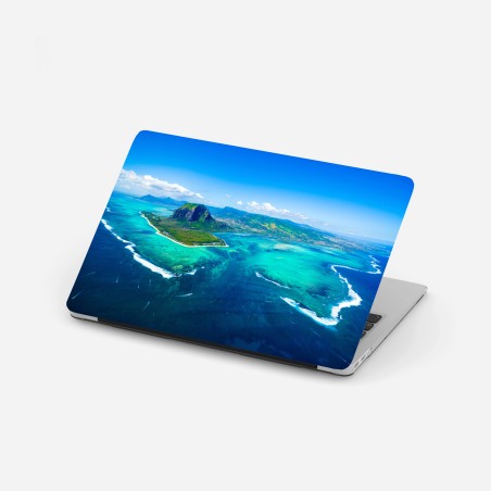 Adesivo per laptop panorama aereo della laguna di Mauritius con Le Morne Brabant • Wallissimo®