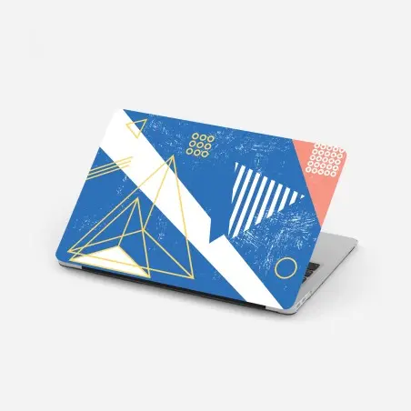 Adesivo per laptop composizione geometrica blu e gialla in stile Memphis • Wallissimo®