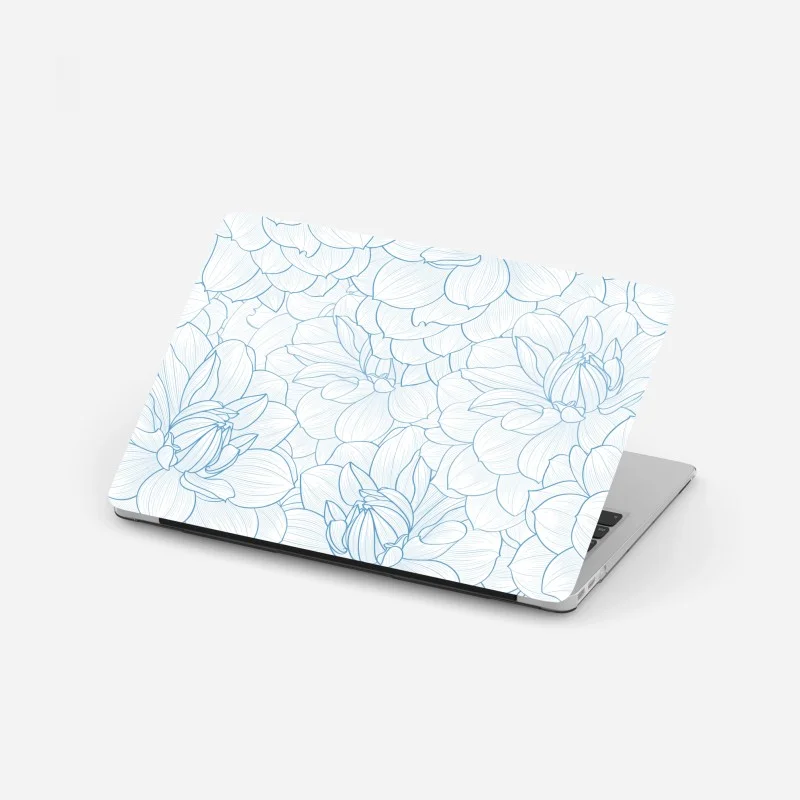 Adesivo per laptop motivo floreale a linee sottili color azzurro