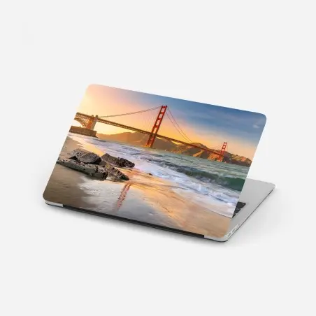 Adesivo per laptop tramonto dorato sul Golden Gate • Wallissimo®