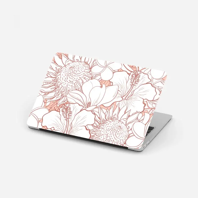 Adesivo per laptop motivo floreale botanico in tonalità corallo