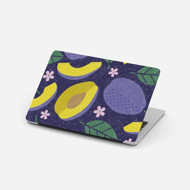 Adesivo per laptop motivo di prugne viola e gialle con texture vintage