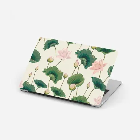 Adesivo per laptop motivo di fiori di loto rosa su sfondo crema • Wallissimo®