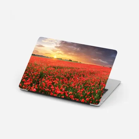 Adesivo per laptop tramonto sul campo di papaveri • Wallissimo®