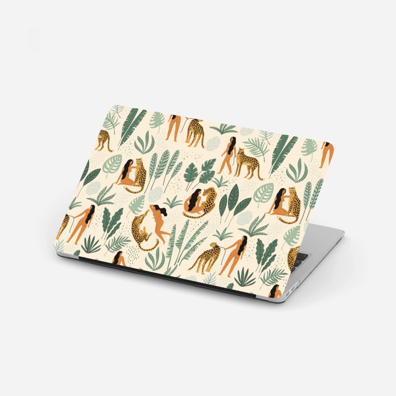 Adesivo per laptop motivo botanico con donne e ghepardi