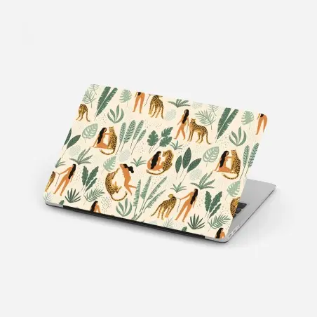 Adesivo per laptop motivo botanico con donne e ghepardi • Wallissimo®