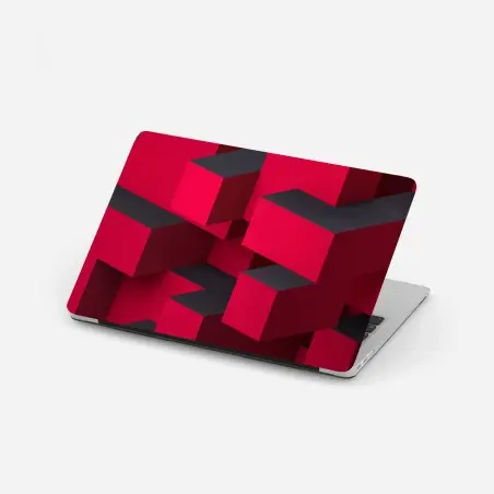 Adesivo per laptop cubi geometrici rossi in composizione astratta • Wallissimo®