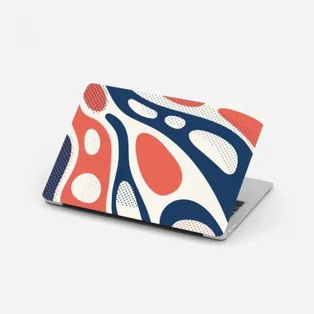 Adesivo per laptop composizione astratta pop art in toni corallo e blu • Wallissimo®