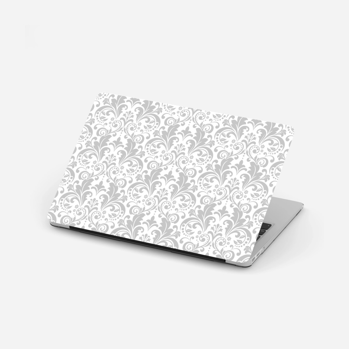 Adesivo per laptop motivo damascato elegante grigio e bianco • Wallissimo®