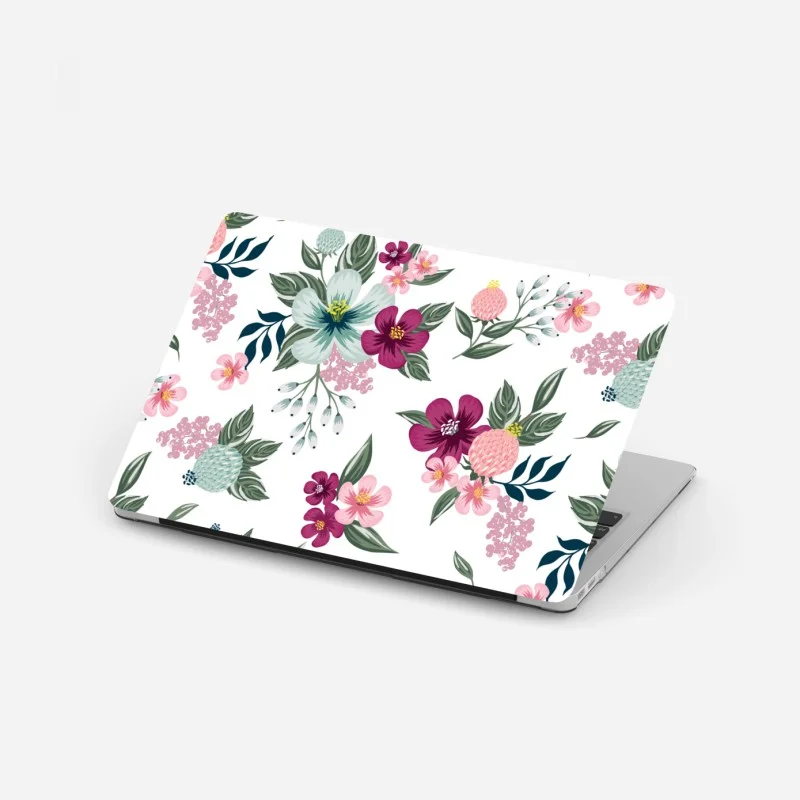 Adesivo per laptop motivo floreale elegante in toni rosa e verde