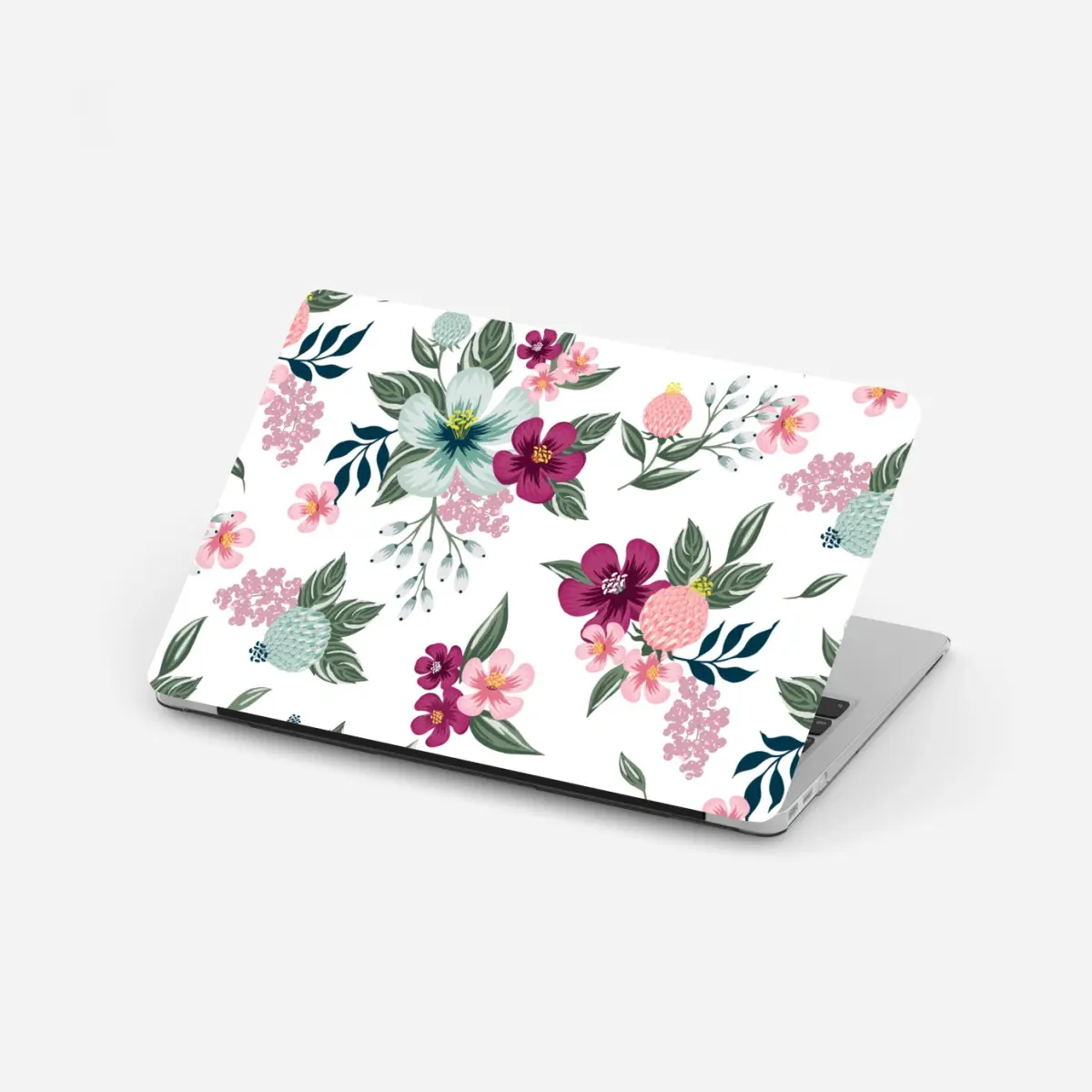 Adesivo per laptop motivo floreale elegante in toni rosa e verde • Wallissimo®