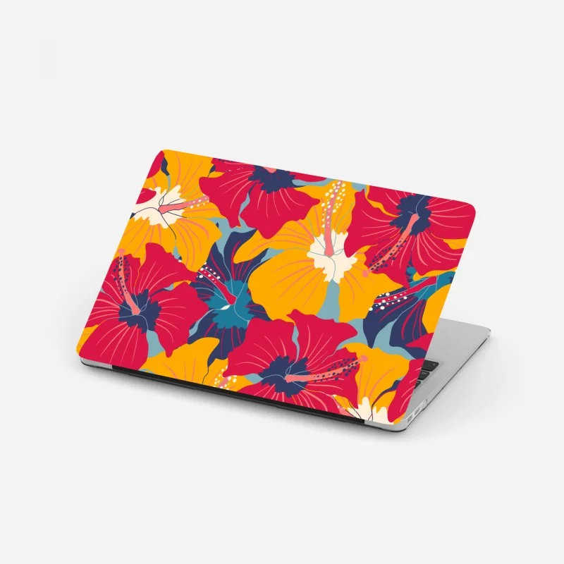 Adesivo per laptop motivo vintage tropicale di ibischi colorati