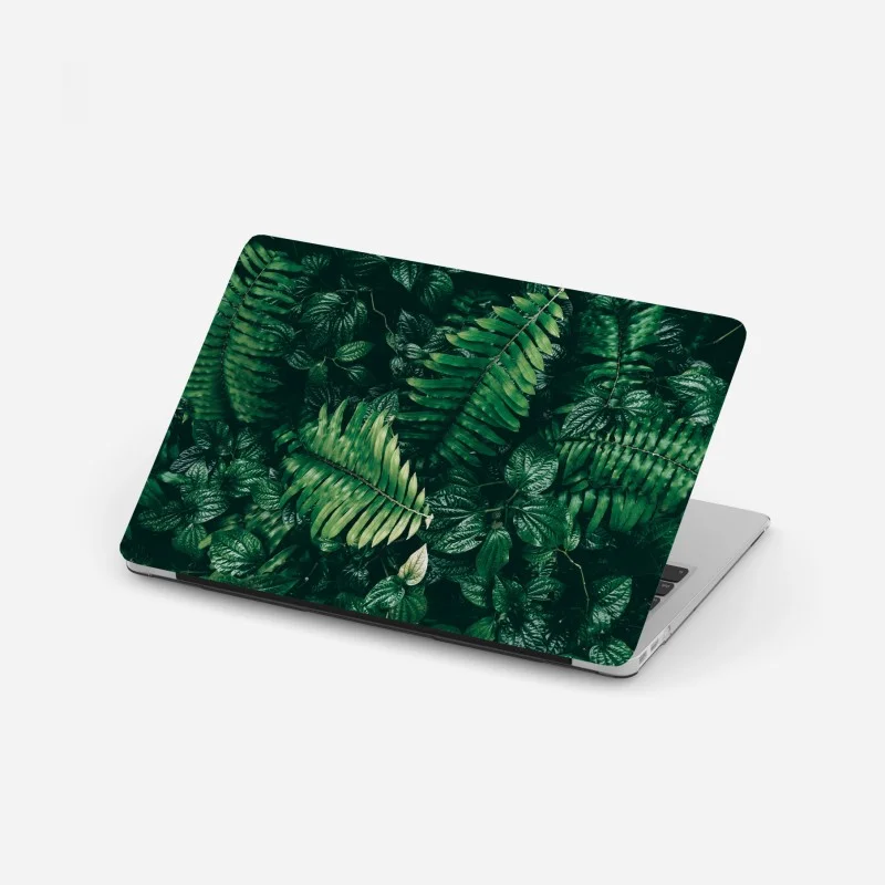 Adesivo per laptop giungla verticale: fogliame tropicale in verde scuro