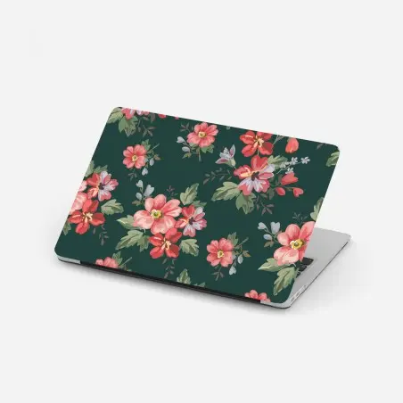 Adesivo per laptop motivo floreale romantico su sfondo verde scuro • Wallissimo®