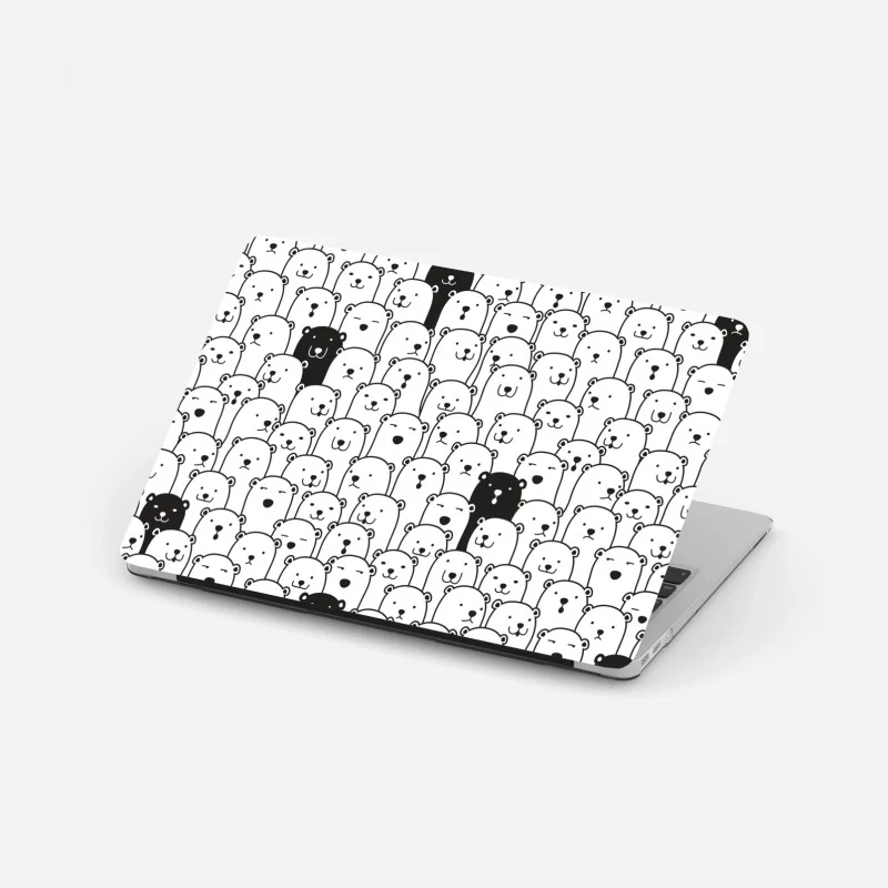 Adesivo per laptop motivo di orsi minimal in bianco e nero