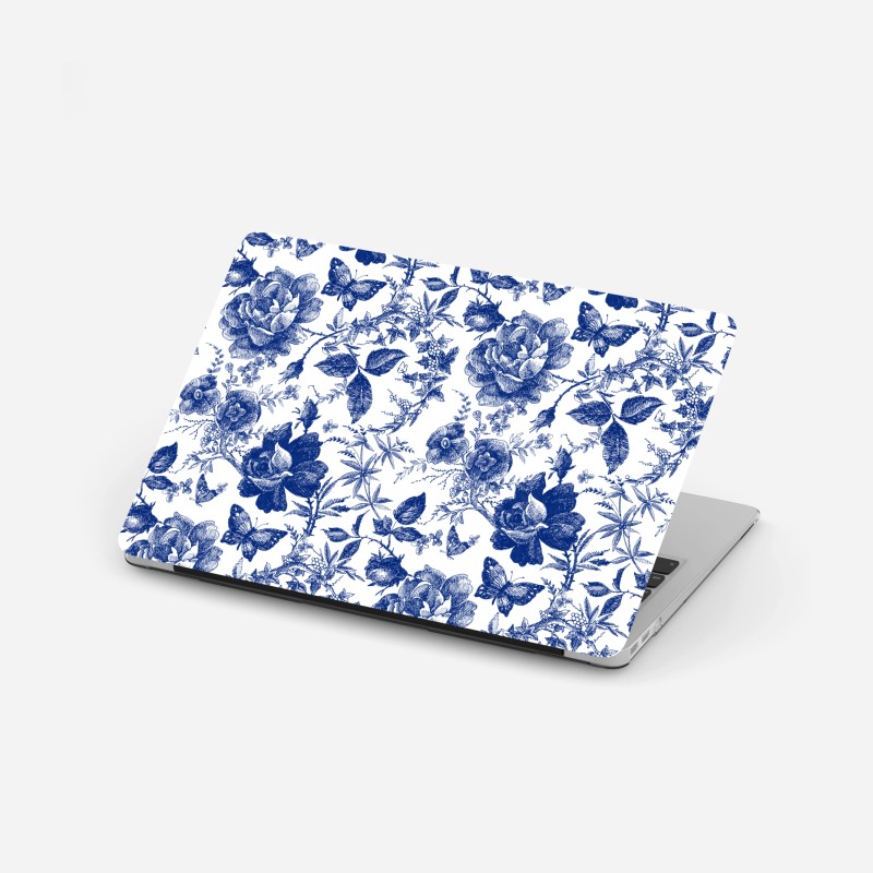 Adesivo per laptop motivo floreale blu in stile toile