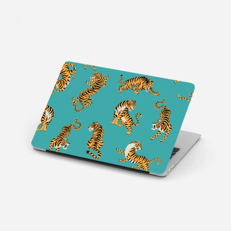 Adesivo per laptop tigri dinamiche su sfondo turchese • Wallissimo®