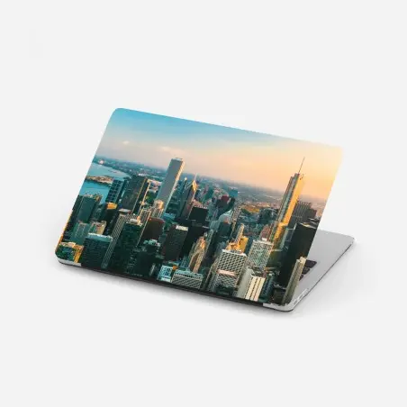Adesivo per laptop tramonto su Chicago: skyline metropolitano • Wallissimo®