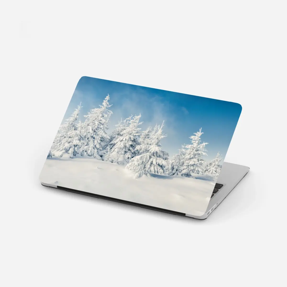Adesivo per laptop panorama invernale di abeti innevati • Wallissimo®